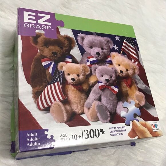 SALE! 🌷 Teddy Bear Jigsaw Puzzle 300 pieces EZ Grasp patriotic - Picture 1 of 5